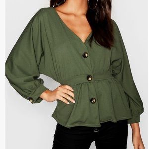 Boohoo horn button military top - khaki